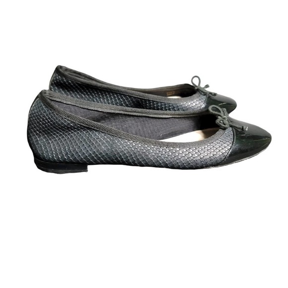 Cole Haan Ballet Flats 6.5 B Black Leather Snakeskin Bow Classic Capsule Basics - Picture 1 of 7
